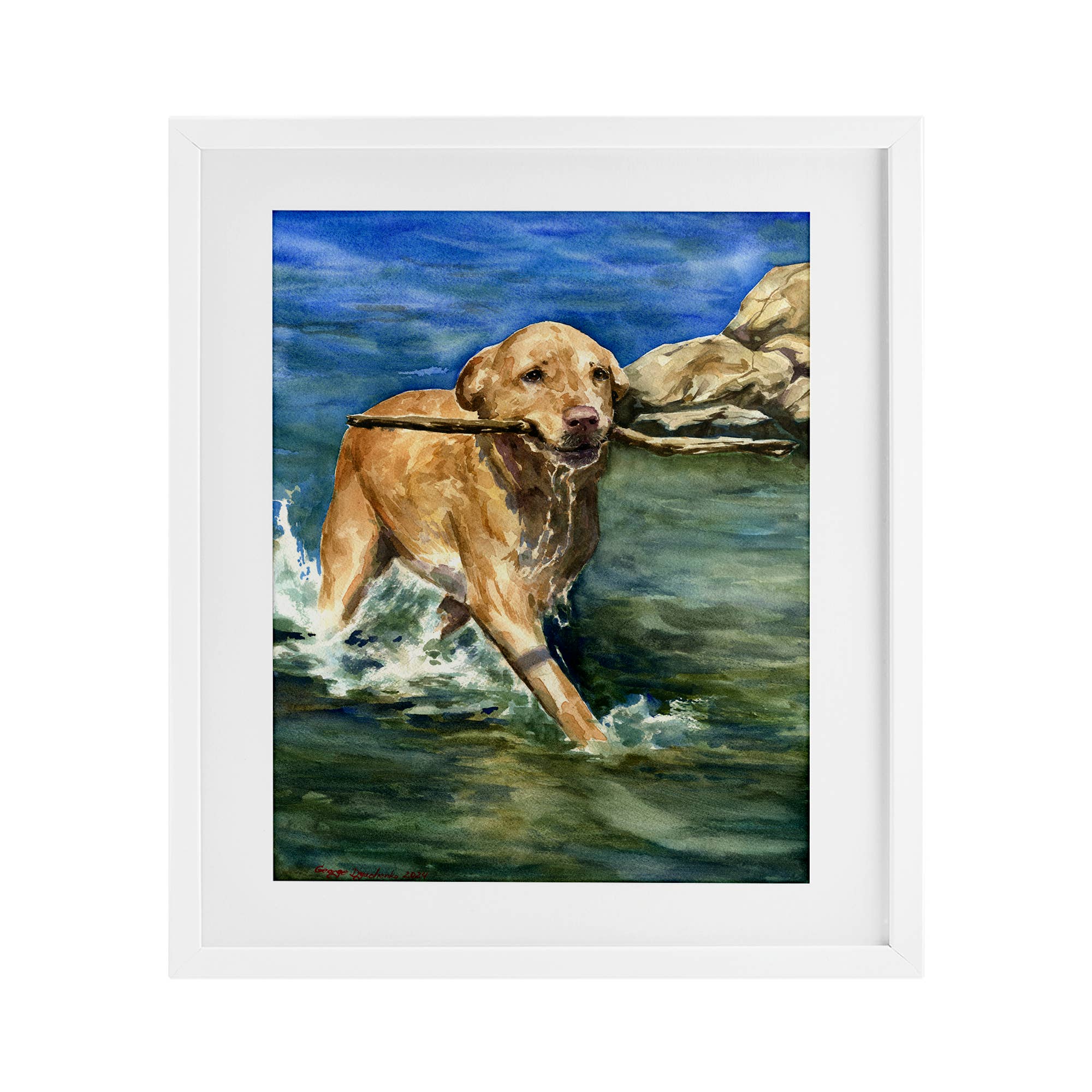 Stupell Industries - Vente Enseigne murale - Art mural sous verre - Labrador heureux avec bâton12