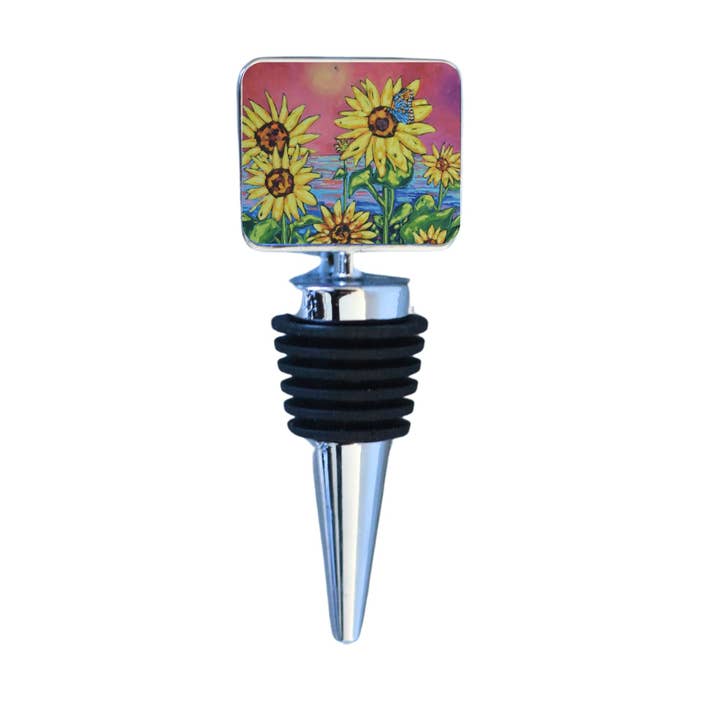 Wine Bottle Stopper: Sunflowers- Love Can Rebuild the World for wholesale by Dreese Fine Art