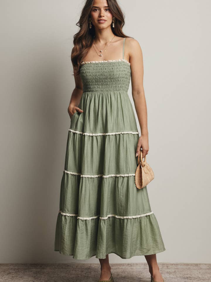 Smocked Tiered Maxi Dress FD0022 for wholesale by Forte
