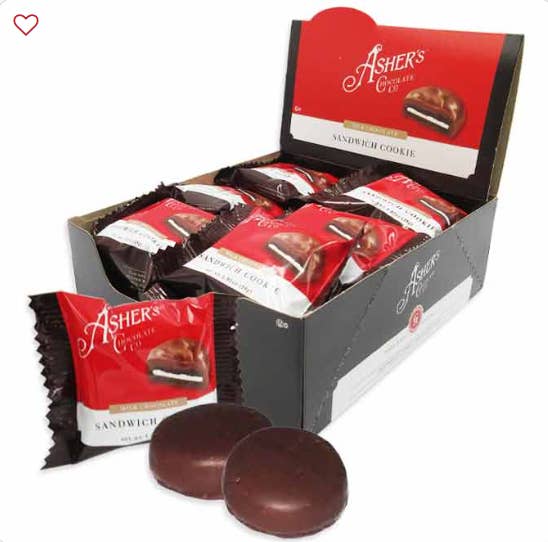 Giniverse108 - Wholesale Cookie - ASHER'S CHOCOLATE WRAPPED SANDWICH COOKIE IN MILK W/ DISPLAY (PK 18)