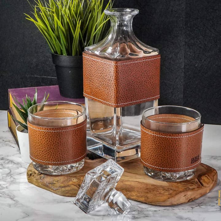 Italian Leather Whiskey Decanter Gift Set - Whiskey Brown and other Purchase Wholesale decanter. Free Returns & Net 60 Terms on Faire trending on Faire.