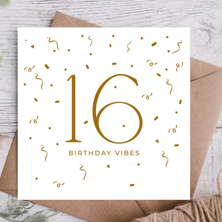 Gold Confetti Vibes 16th Birthday Card for wholesale by Highgrove Cards