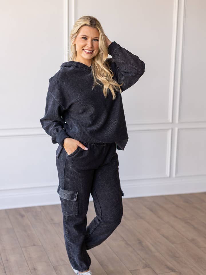CORDED JOGGER - WASHED BLACK - INSTOCK for wholesale by Moon Ryder
