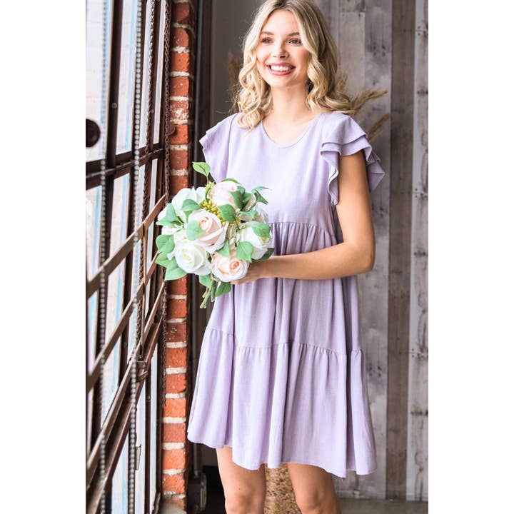 Abito a balze con spalline arricciate in lino rayon per la vendita all'ingrosso da parte di Veveret