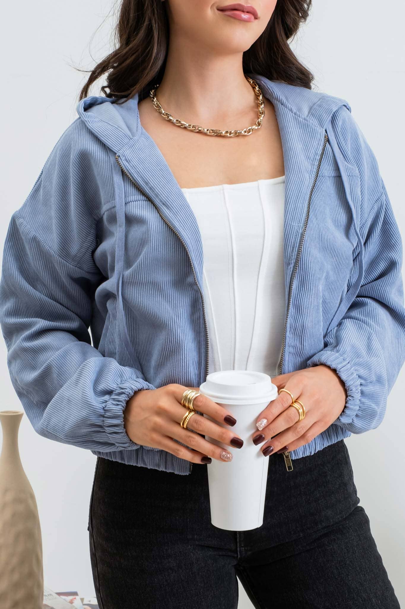 Blu Pepper – Blusão - Mulher por atacado – CASACO DE VELUDO COM ZÍPER0