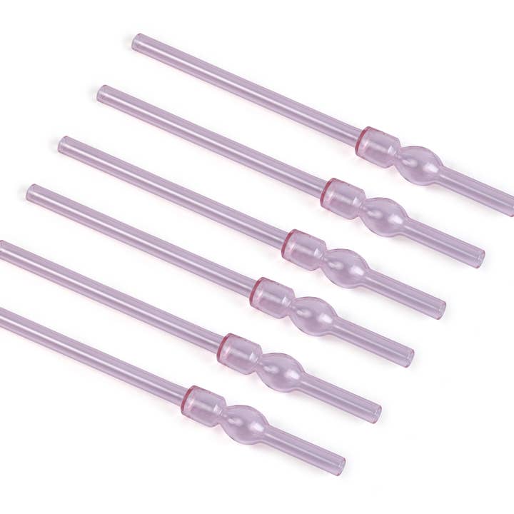 Reusable Glass Straw - Set of 6 with box 8 x 1 Inches Pink for wholesale by Casa Amarosa