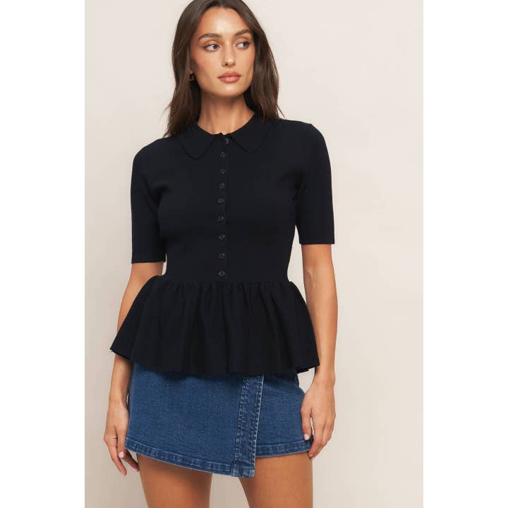 A solid woven top - ISW5387 BLACK and other Purchase Wholesale corduroy peplum. Free Returns & Net 60 Terms on Faire trending on Faire.