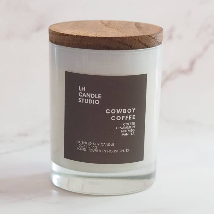 Cowboy Coffee 10oz Scented Soy Candle for wholesale by LH CANDLE STUDIO