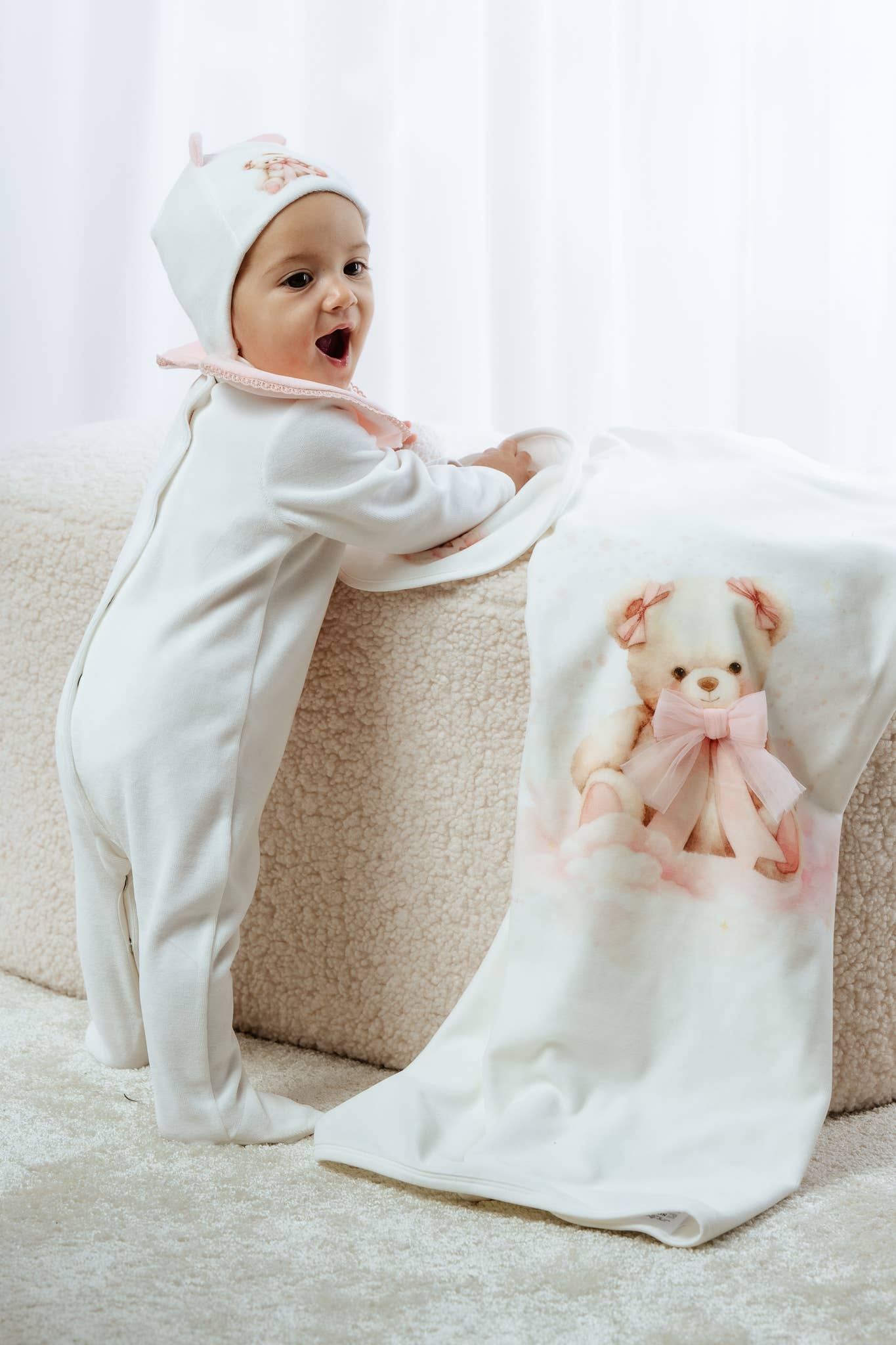 Écru Couverture d'emmaillotage en velours de coton Soeli en vente sur Faire1
