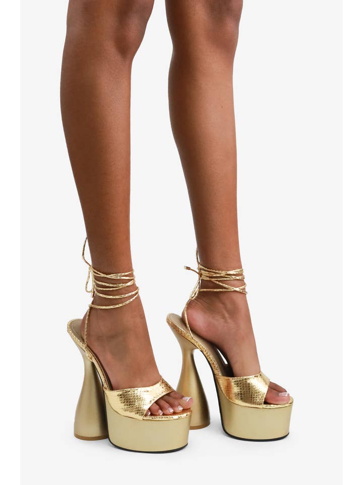 Lemonade Shoes - Wholesale Platform Heels - Women's - BITE ME - Sculptural Platform Heels w/ Ankle Ties7