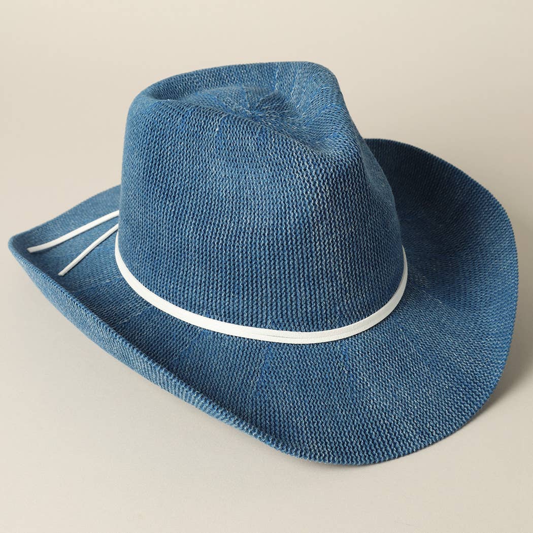 DNM Washed Solid Denim Color Knitted Cowboy Adjustable Sun Hat for wholesale on Faire1