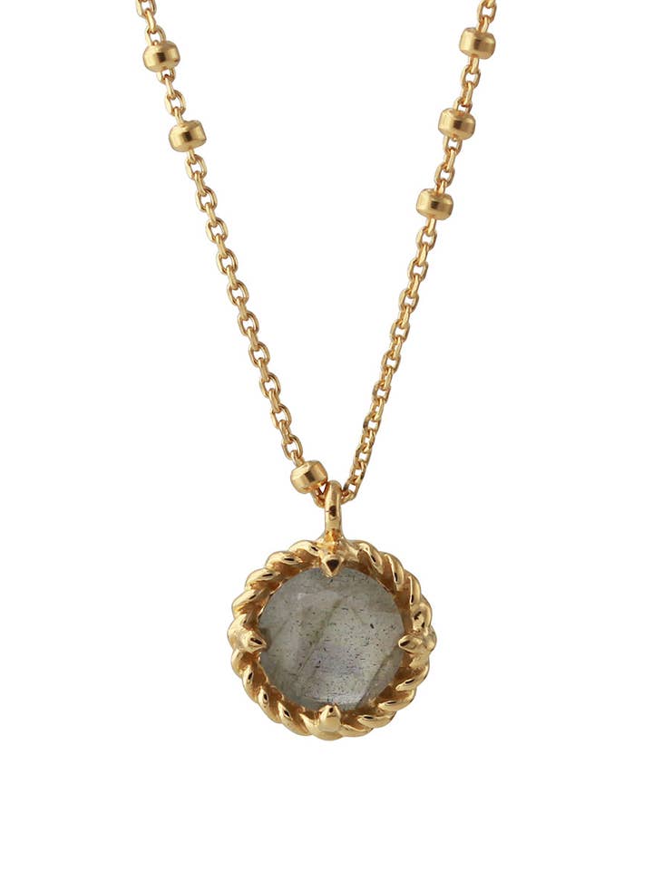 Silver necklace with 6 mm labradorite, 18ct gold-plated, chain 40+5 cm for wholesale by Campur GmbH