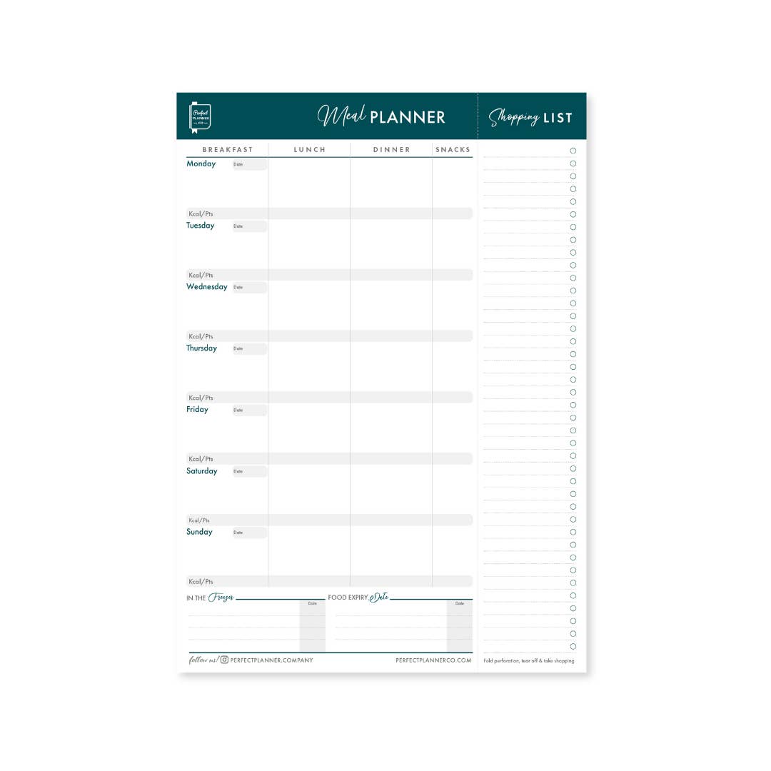 Perfect Planner Company - Wholesale Planner - Meal Planner Magnetic Pad - Teal