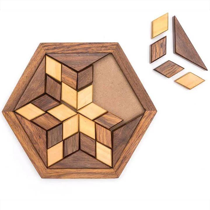 Texas Toy Distribution - Wholesale Puzzle - Kids - Star Shape Tangram Wooden Puzzle for Kids and Adults 30pcs