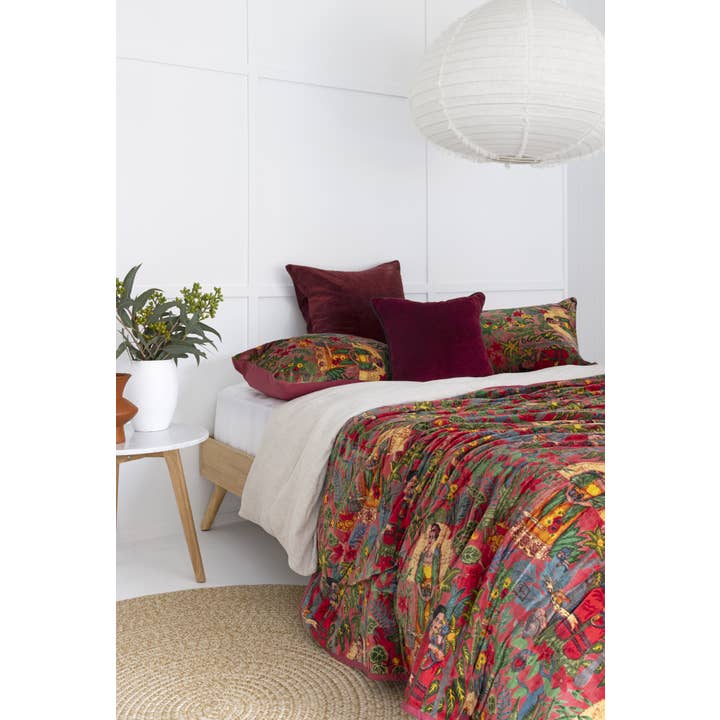 Velvet Kantha Quilt Filt Överkast - Blommig Tryckt för wholesale av Linen Connections