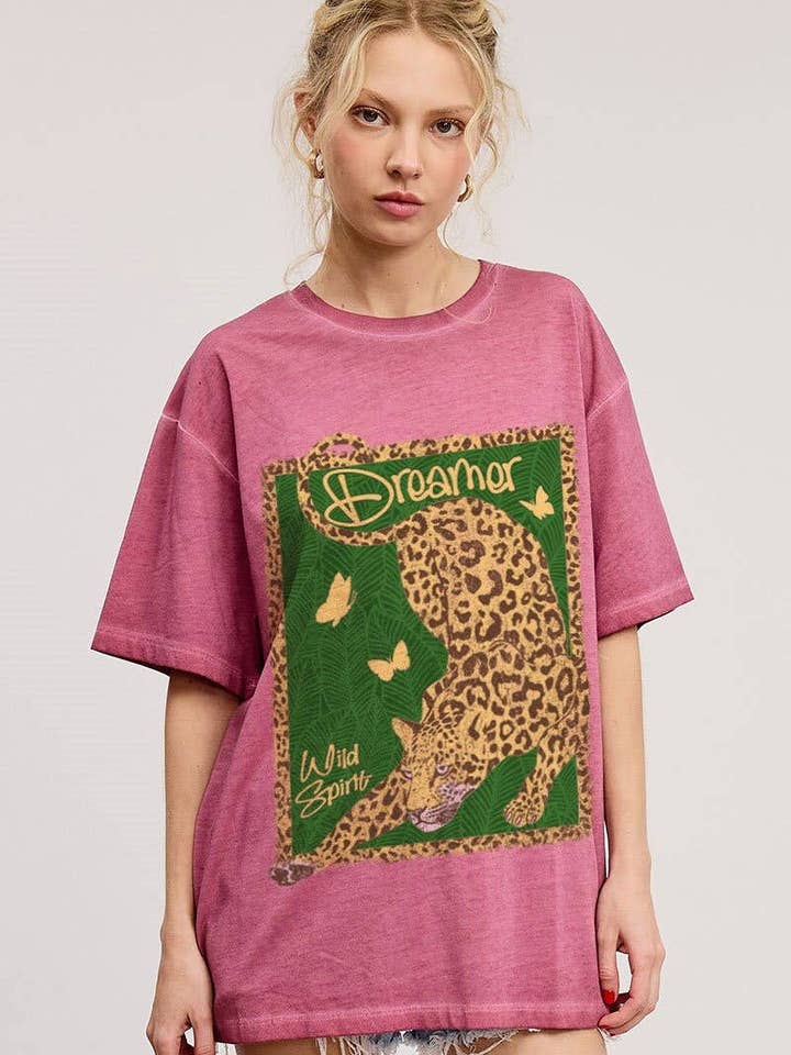 PUFF' Dreamer Wild Spirit Cheetah Graphic S/S Lunar Dye Tee for wholesale by Foryeri