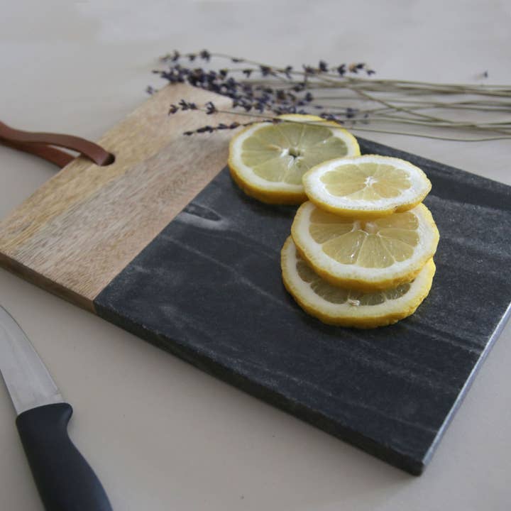 Black Rectangle Marble and Wood Serving Cutting Board for wholesale by Foreside Home & Garden
