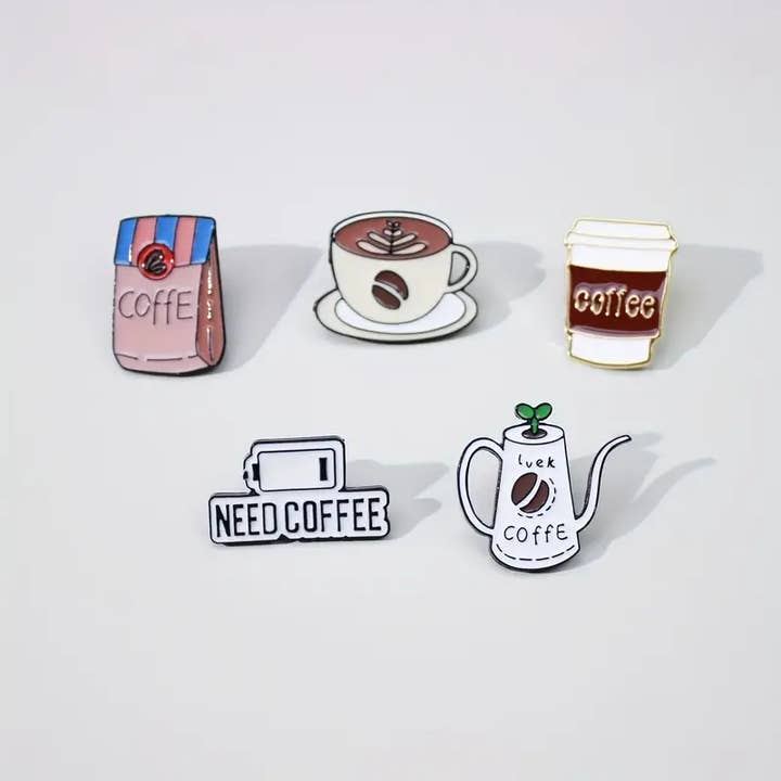 Magnifique Hearts - Wholesale Lapel pin/button - Caffeine Lover's 5 brew enamel pins , Personalize DIY3