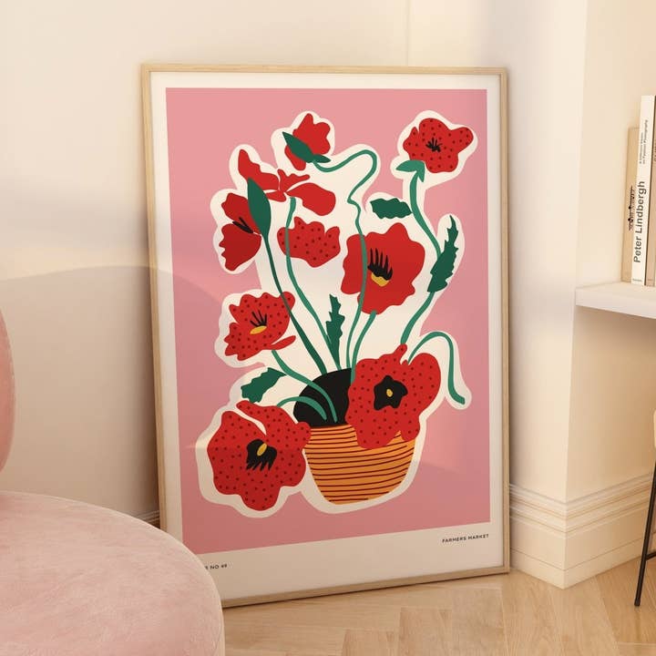 Lámina Poppies Farmer Market para venta al por mayor de Moonshine Prints