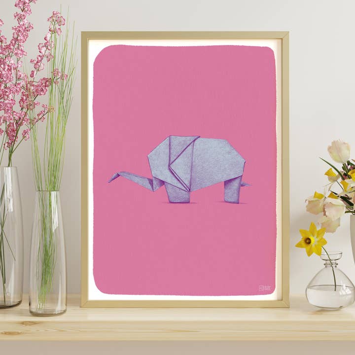 Origami Elephant Baby Room vægdekorationsplakat for engroshandel hos le murmure des murs