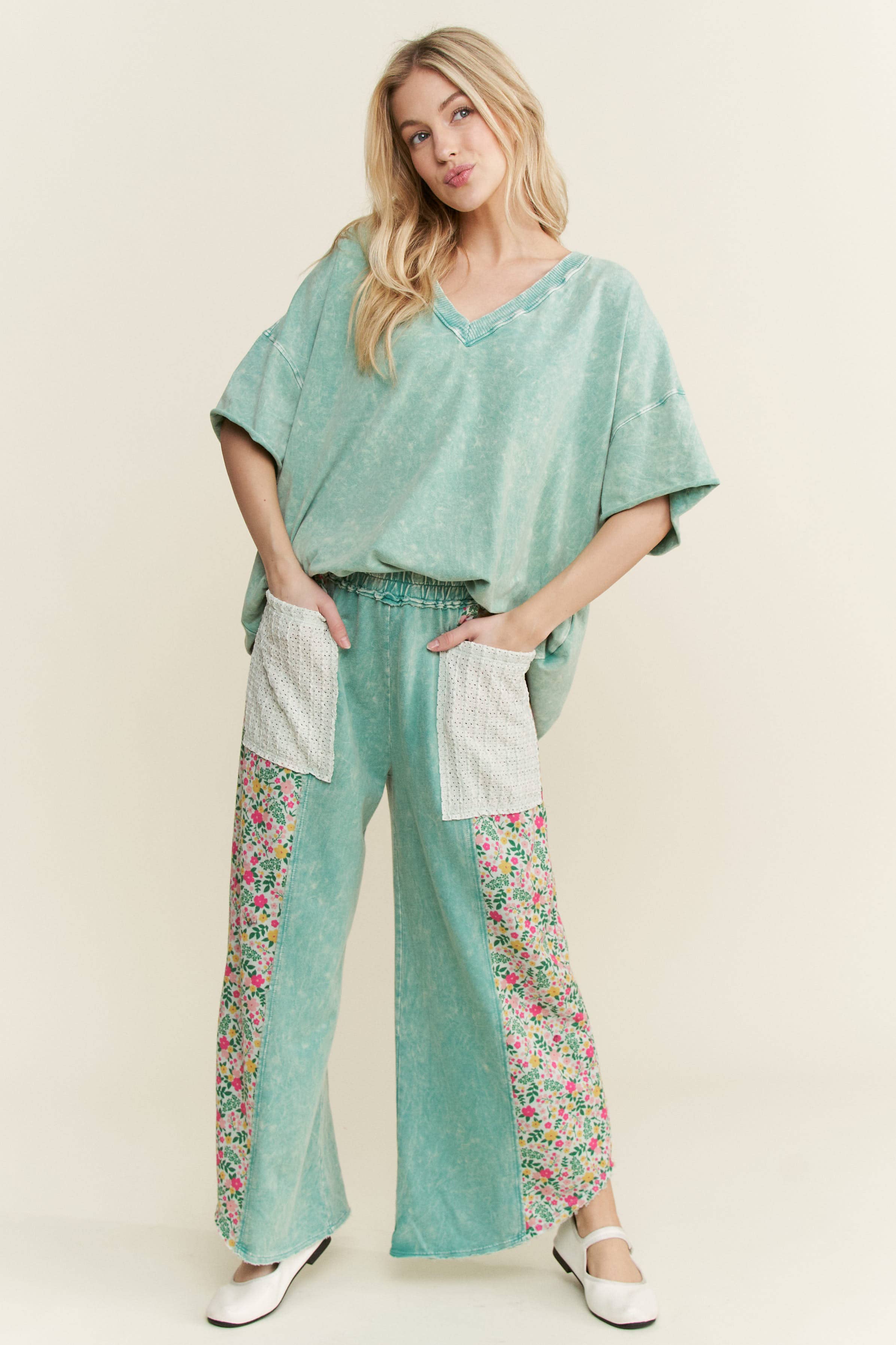 J.Her - Vente T-shirt – femme - T-shirt col en V MineralWash quotidien HT416610