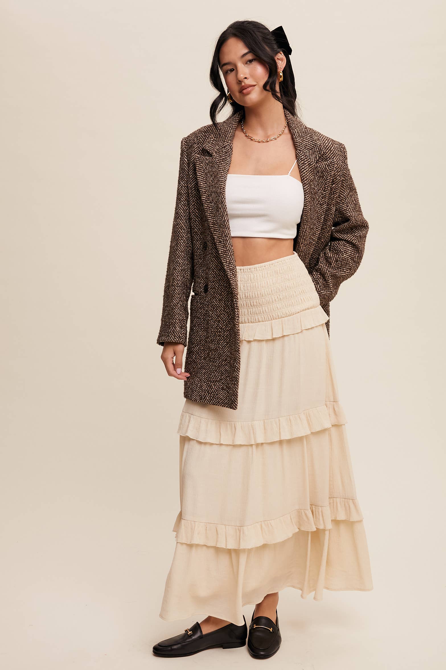 Listicle - Wholesale Skirt - Women's - 2-Way Smocked Ruffle Tiered Midi Dress or Skirt35