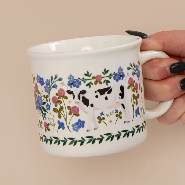 Milk Cows Folk Floral Mug for wholesale by Paper Farm Press