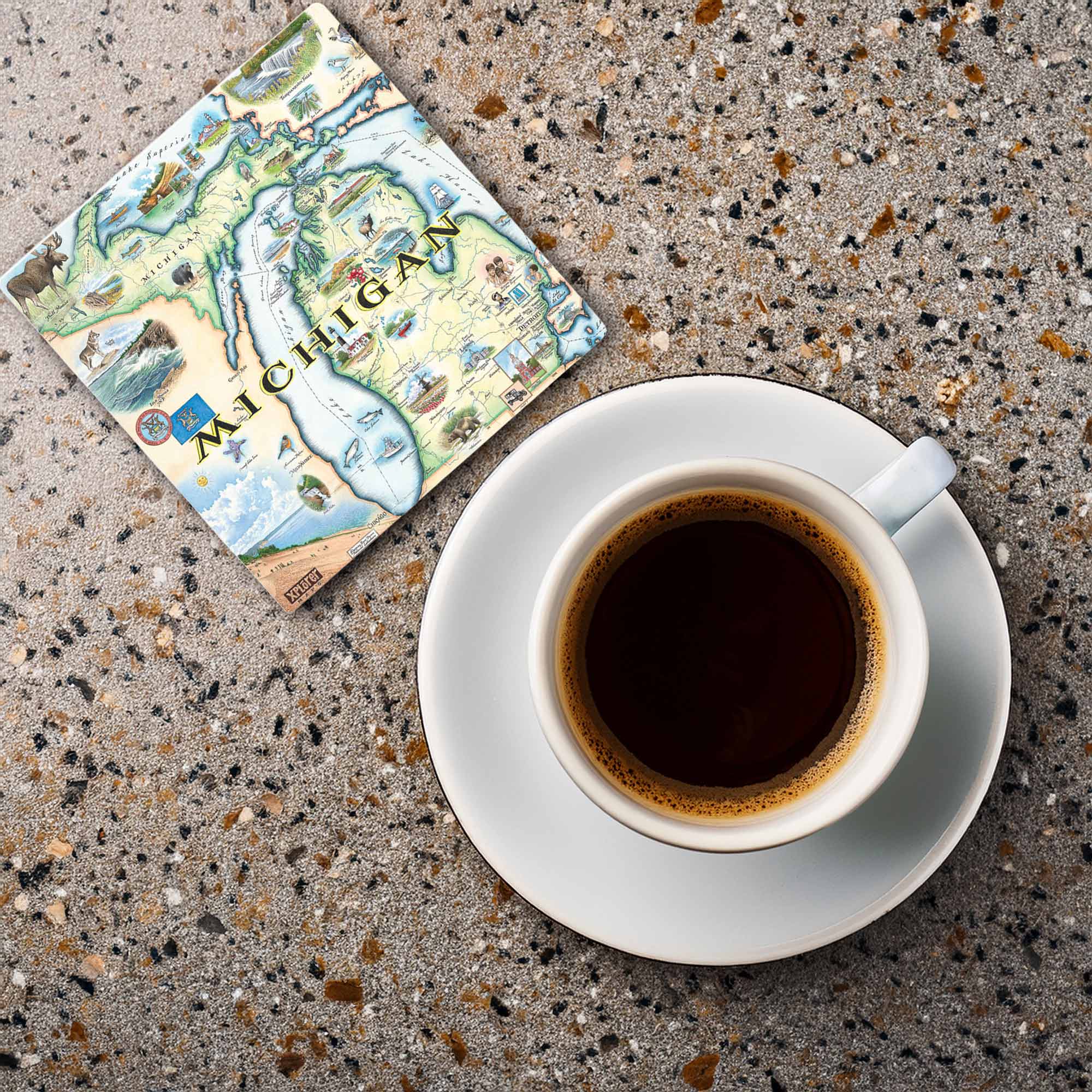 XPLORER MAPS – wholesale Underlägg – Michigan State illustrerad kartkeramisk underlägg1