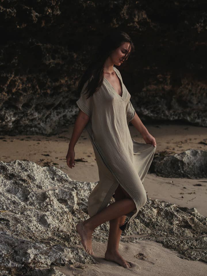 Ela Kaftan - Khaki Green for wholesale on Faire