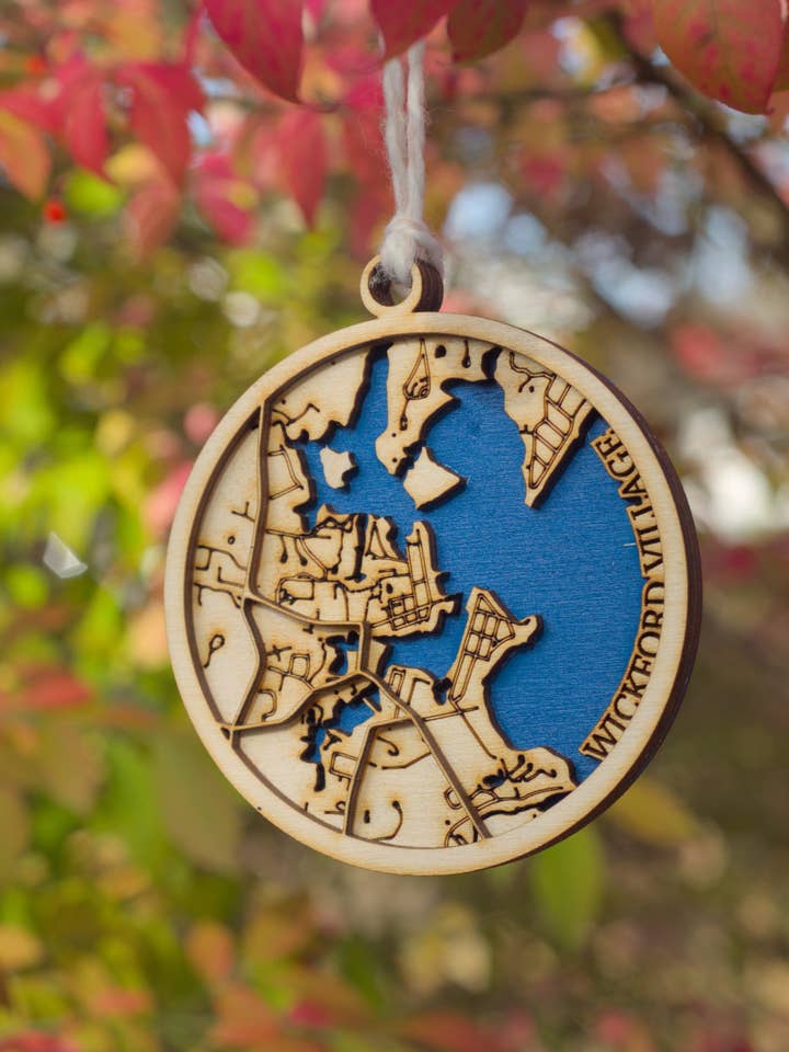 Wickford Village - 3D Map Ornaments for wholesale by Coastal Carve Engravings