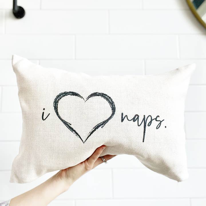 I heart naps - 12"x18" Hand Printed Pillow Cover for wholesale by Branscombe Design Co