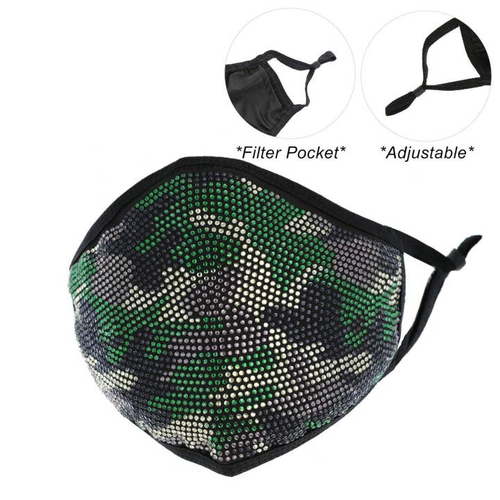 Camo Rhinestone Embellished Face Mask for wholesale by SP Sophia Collection