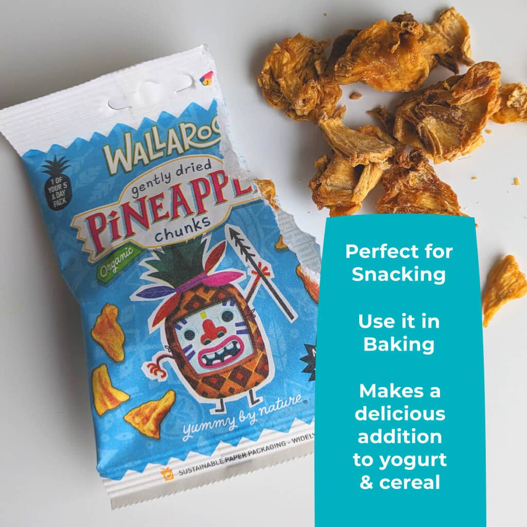 WALLAROO – wholesale Dried/dehydrated fruit – Wallaroo Organic Dried Pineapple Chunks 10x30g6