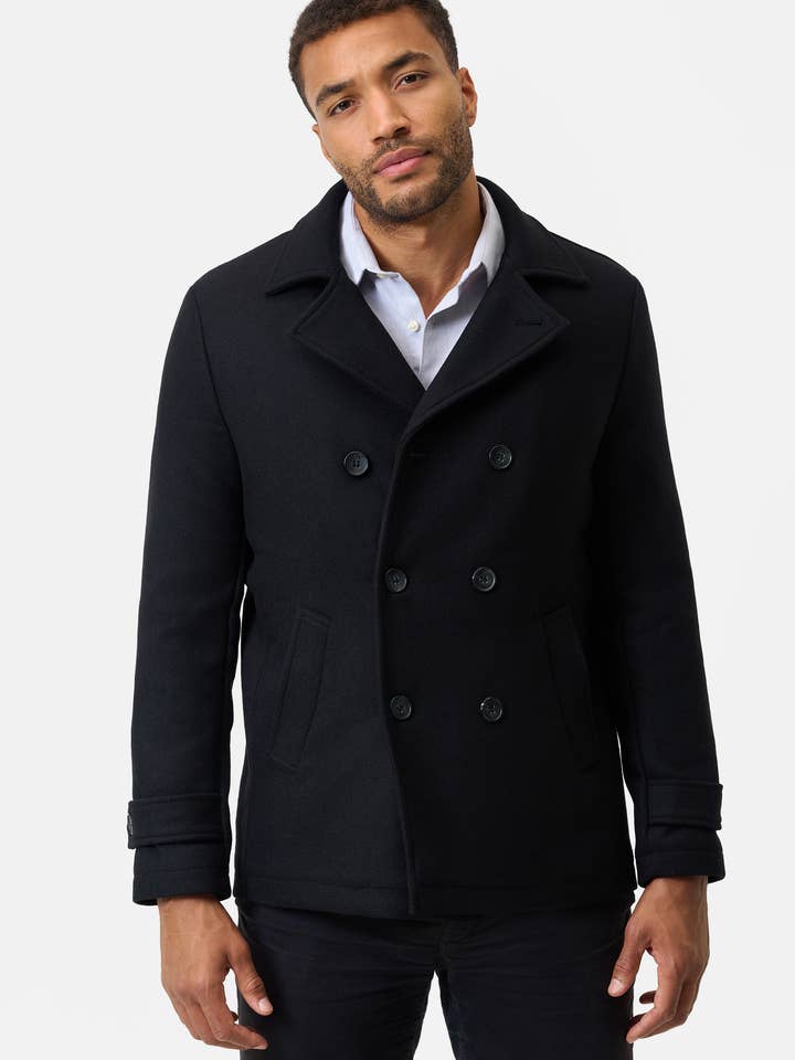 black Men's Marcello Peacoat made of wool for wholesale on Faire