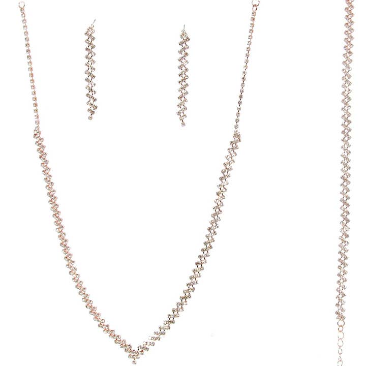 Zigzag Rhinestone Necklace bracelet Earrings Set for wholesale by Diacly