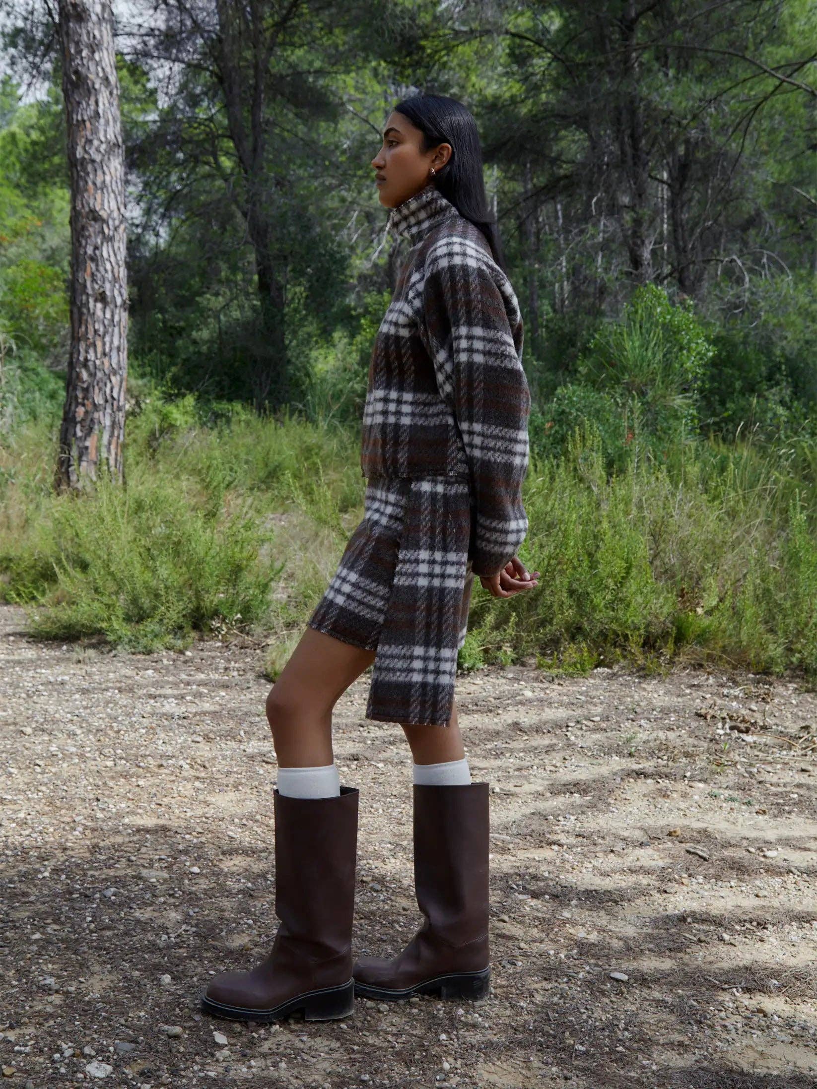 CARMEN SAYS - Venta al por mayor Túnica - Mujer - Barefoot Plaid Brown Turtleneck Overshirt2