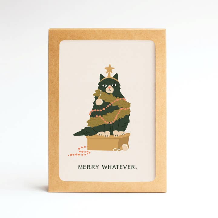 Boxed Set of 10 Merry Whatever Cat Folded Notes for wholesale by Easyhand Goods – formerly Onderkast