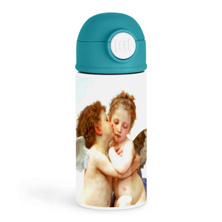 3dRose - Wholesale Water bottle - 3dRose, Cupid and Psyche as Children 1890 - L Amour enfants - Bouguereau - baby angel cherubs kiss - classic, Kids Water Bottle