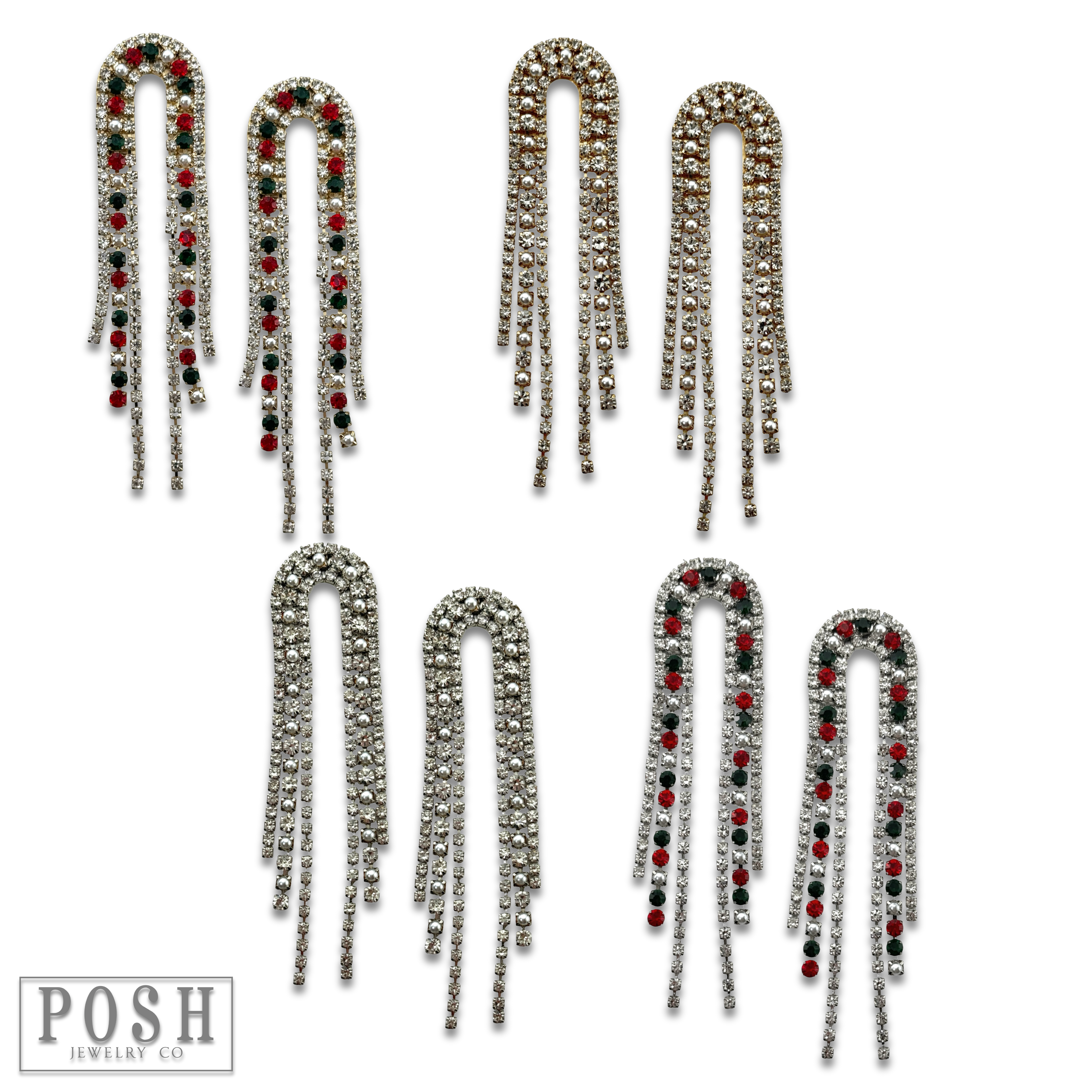 Pink Panache Brands - Wholesale Tassel Earrings - Arched rhinestone fringe earring - LC3