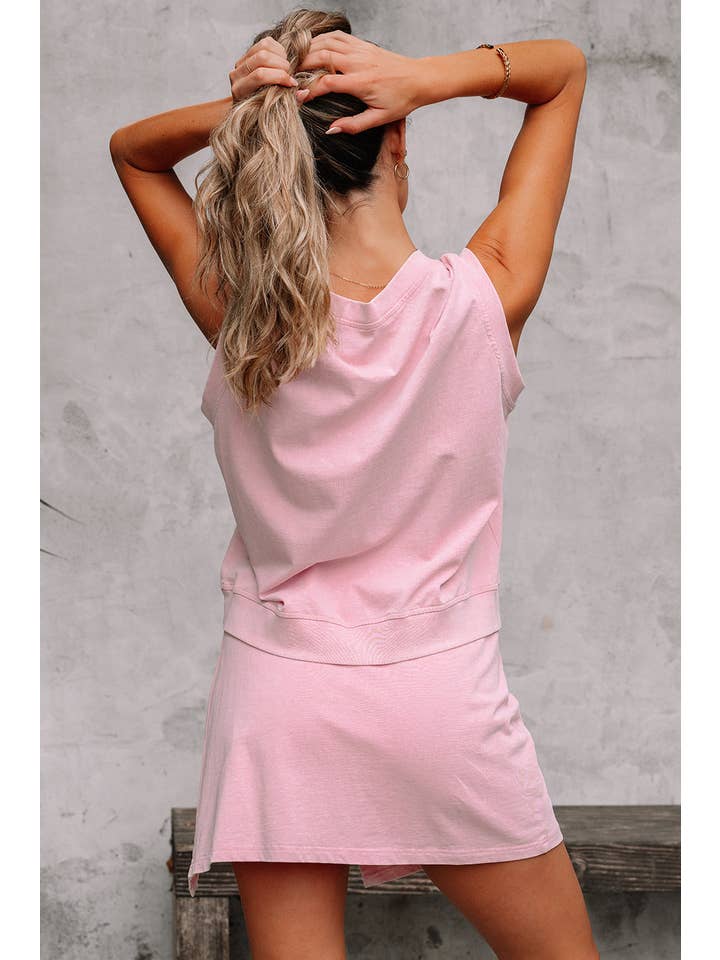 PRETTY BASH - Wholesale Top & Skirt Set - Women's - Mineral Wash Tank Top and Lined Split Skirt Set26