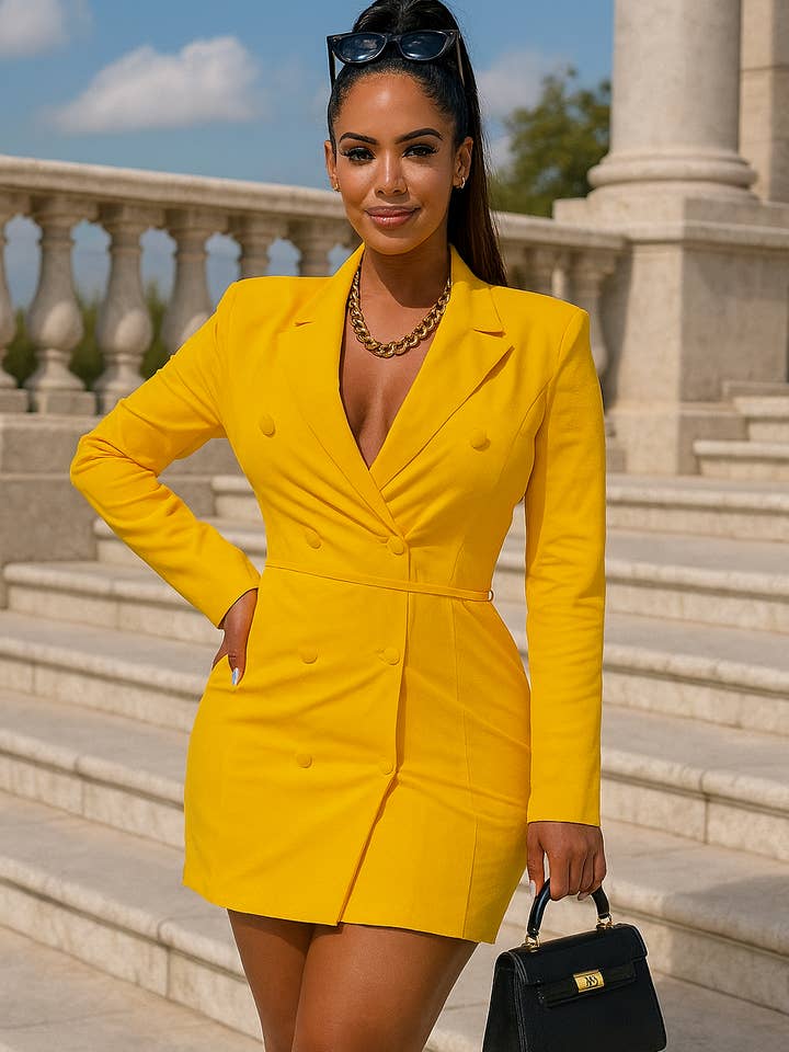 Vestido blazer icónico ajustado de doble botonadura y largo mini para venta al por mayor de CAPSULLE