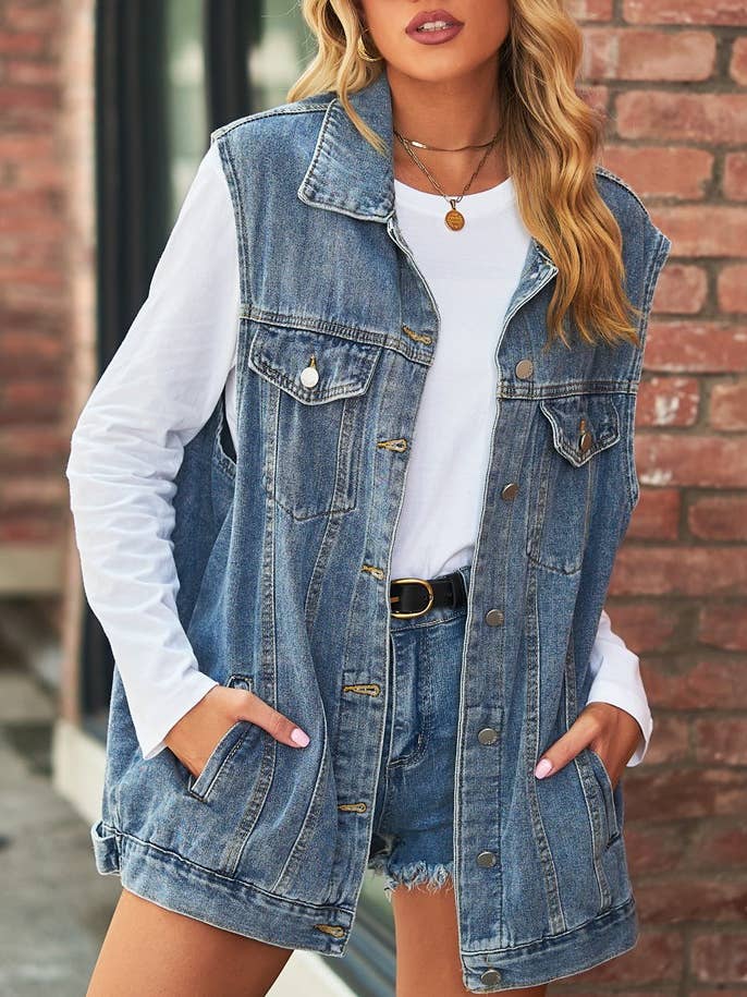 Denim Vest Sleeveless Button Down Waistcoat Jean Jacket and other Purchase Wholesale plus size vest. Free Returns & Net 60 Terms on Faire trending on Faire.