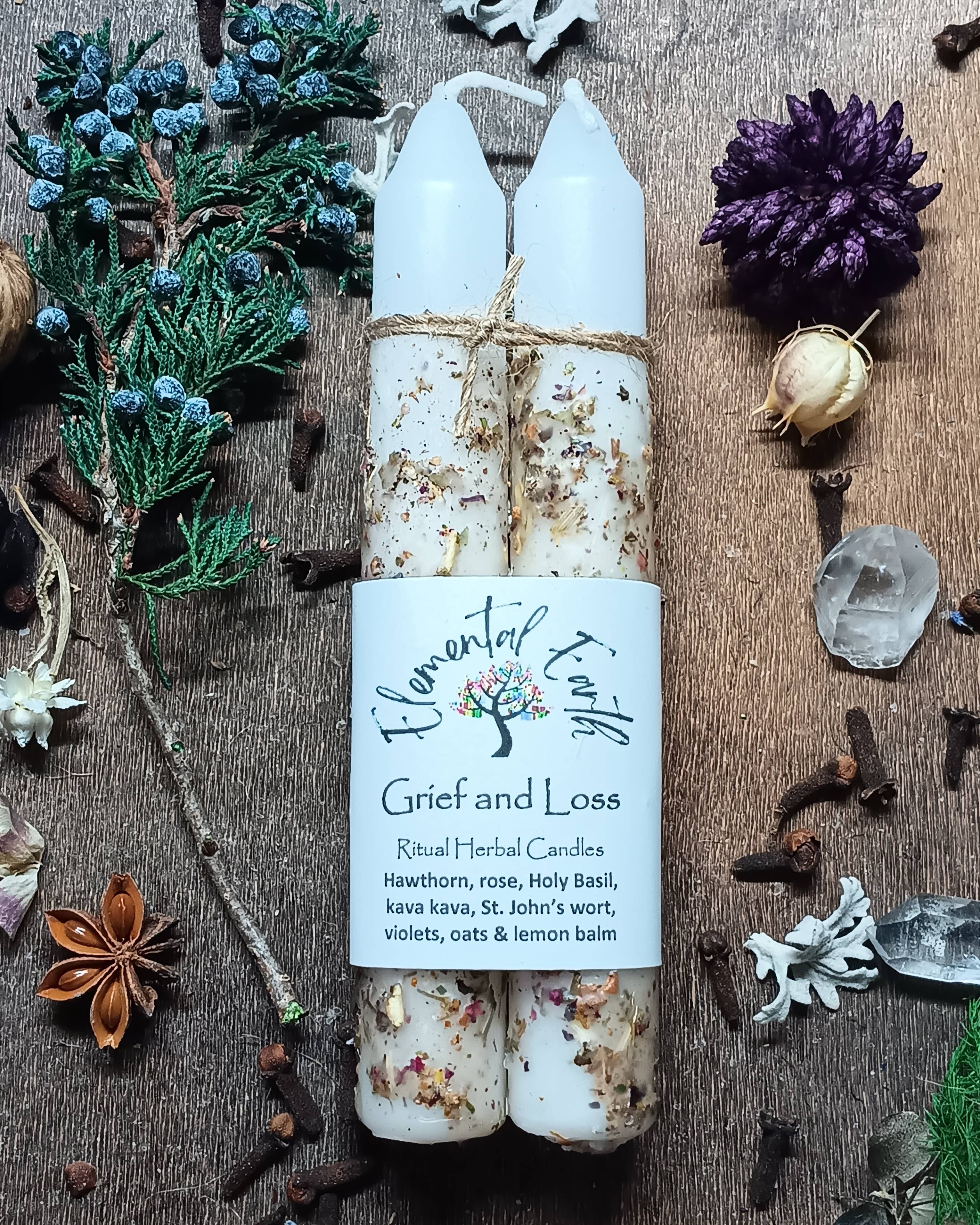 Elemental Earth Shop - Wholesale Tapered Candle/Candlestick - Grief and Loss Herbal Intention Candles