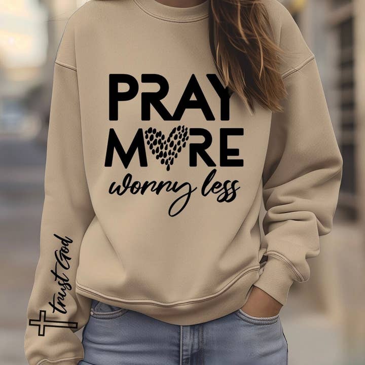 Leopard Pray More Worry Less Christian Sweatshirts & Tees   for wholesale by Whiskey & Lace Outfitters /The Longhorn Hippie Co.