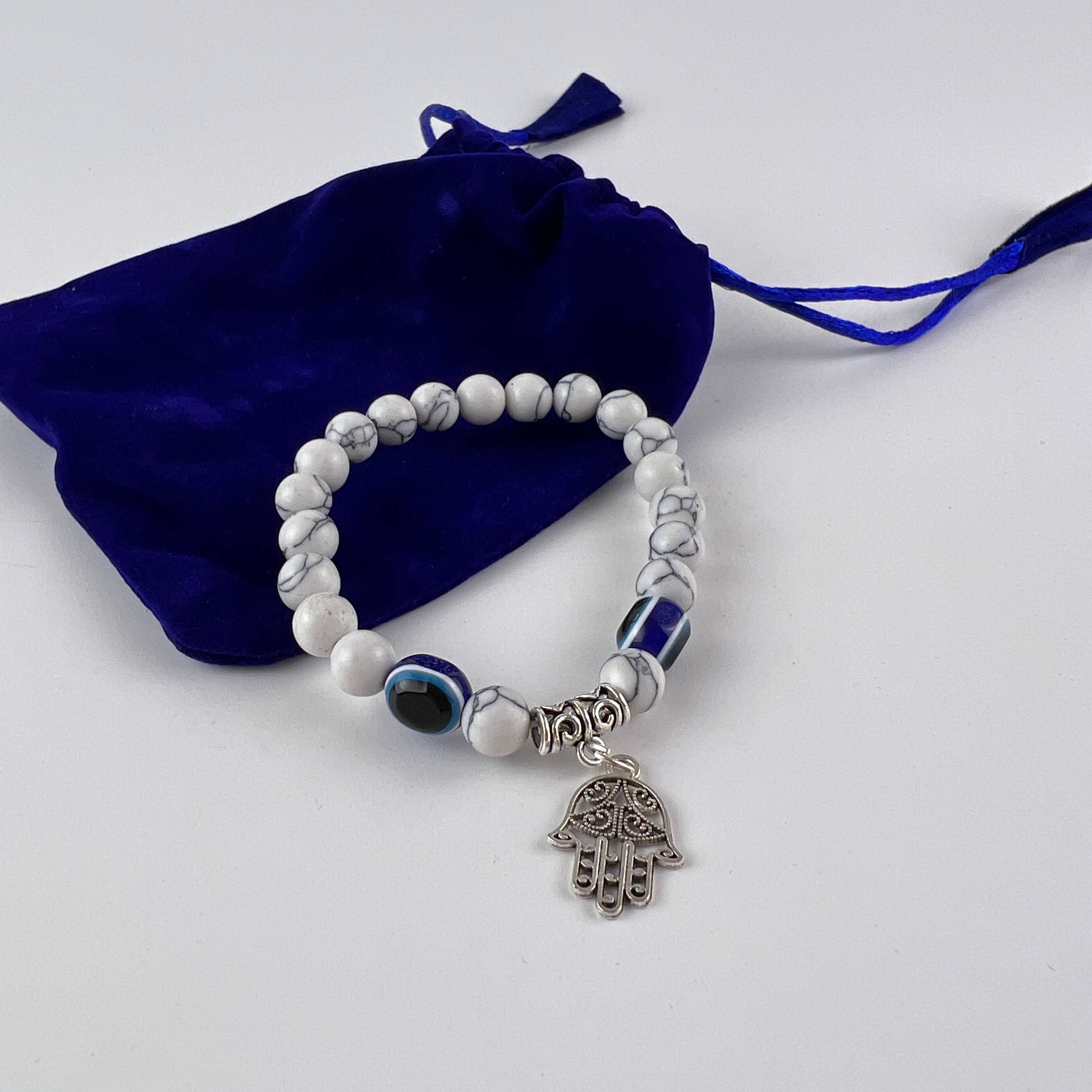 GREENROOTS USA LLC – wholesale Charm/dangle bracelet – Hamsa Hand Evil Eye W/ Howlite Bracelet W/ Velvet Bag4