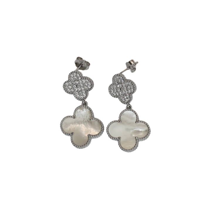 bara boheme - Wholesale Dangle Earrings - "Madam" Double Clover Drop CZ Earrings
