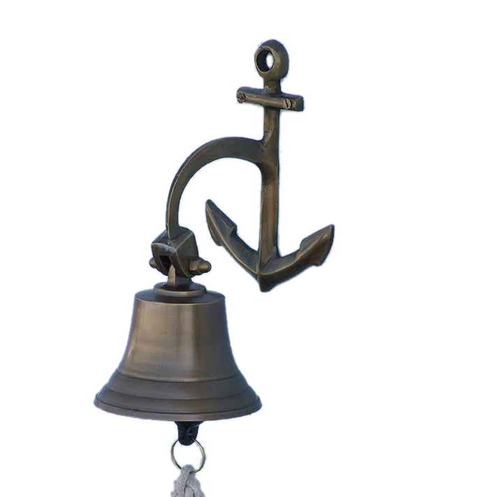 Antique Brass Hanging Anchor Bell 8" for wholesale by Hampton Nautical