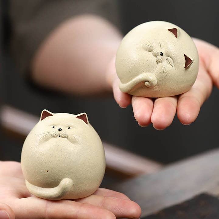 Gohobi Handmade Ceramic YiXing Clay Sleepy Cat Ornament Tea pet for wholesale by Gohobi (We cover U.S. import duties)
