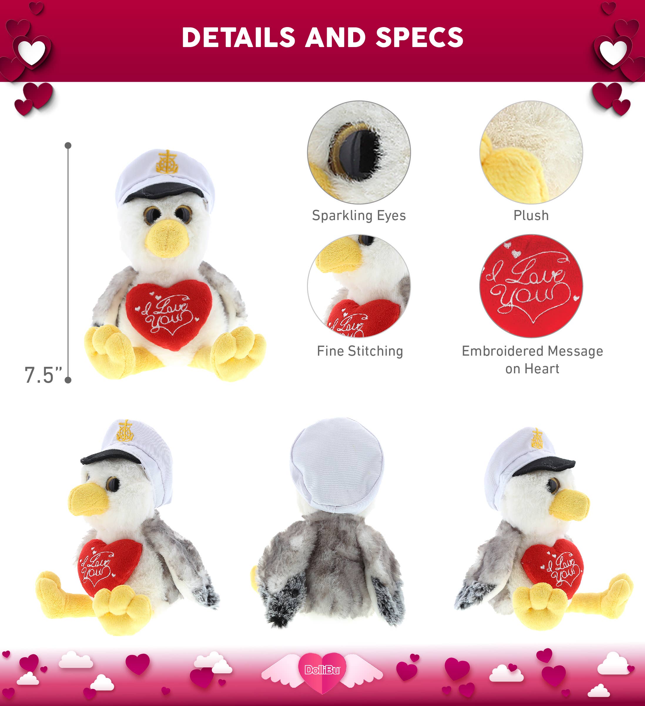 Cota Global - Wholesale Stuffed/Plush Toy - Kids & Baby - Plush I Love You Heart with Seagull Sailor2