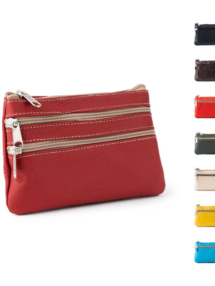 Carteira econômica de couro com 4 zíperes – tamanho grande por atacado de VALTICO